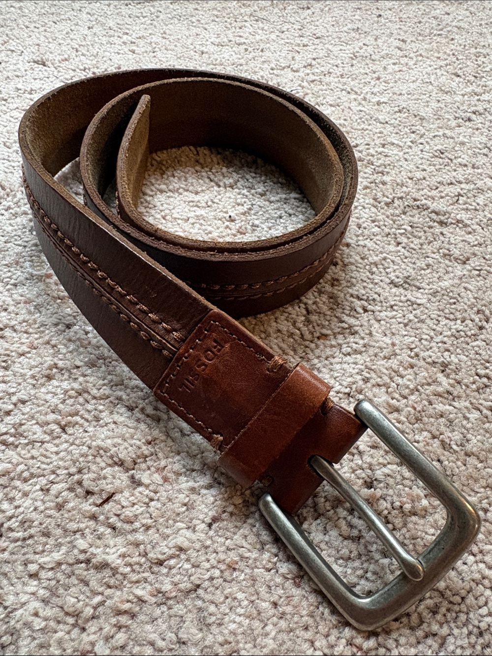 Fossil Men’s Theo Tan Leather Belt Dual Stitch Size 34 business casual work